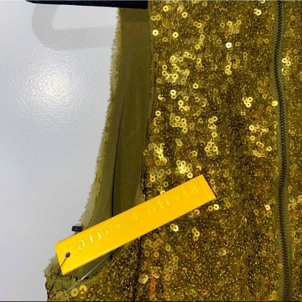 Alice + Olivia Green/Gold Sequin Silk Dress